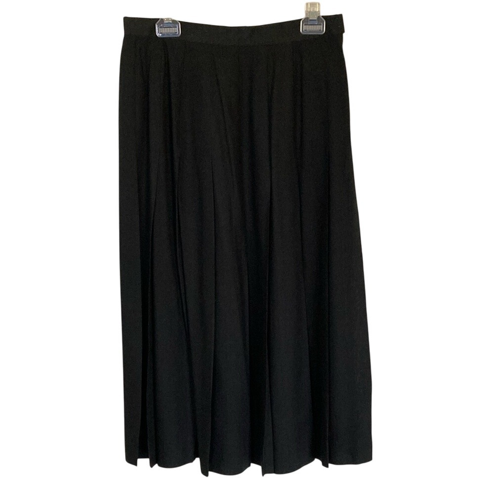 Vintage Womens Hand Made Black Pleated Midi Skirt Size 10 Classic Academia